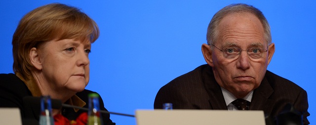 German Chancellor Angela Merkel and German Finance Minister Wolfgang Schaeuble